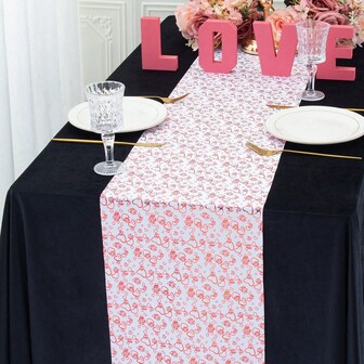 Valentine's Day Table Runner With Heart-Shaped Rose Print, Romantic LOVE Decor, Suitable For Restaurant, Kitchen, Wedding
