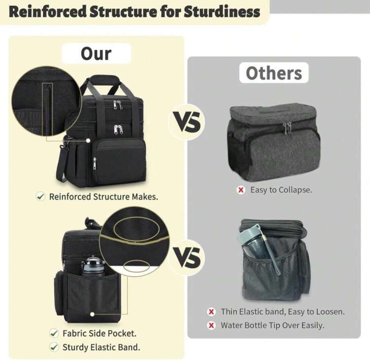 Holuxer Insulated Lunch Bag & Lunch Box For Men - Double Deck Reusable Lunch Bag For Women Tote Cooler Bag Leakproof Soft Expandable - Large Lunchbox For Work/Adult/Picnic/Outdoor (Black,15L) - ColorA - View 4