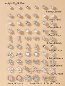 30pcs Delicate Small Stud Earrings Set, Minimalist Butterfly, Flower, Heart, Musical Note Designs, Non-Duplicate Earring Combo, Suitable For Holiday Gifts, Daily Wear, Dates