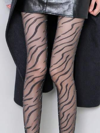 Zebramönster Jacquard Glansiga Transparenta Strumpbyxor - Bantande Glansiga Transparenta Strumpbyxor för Dam