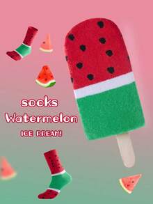 2/4 Pairs Men's Funny Fruit & Ice Cream Socks - Creative Gift For Fruit Lovers - Knitted Fruit Pattern Novelty Socks, Crazy Happy Socks, Watermelon Ice Cream Socks - Multicolor - View 2