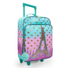 BLING BABIES Children's Suitcase, With Wheels, Sequin Material, Green Cute Tower Pattern, With Glow-In-The-Dark Function, Elementary School Carry-On Suitcase, Suitable For Weekend Vacation, Travel