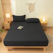 1 buah Sprei Fitted Warna Polos, Pelindung Kasur, Penutup Kasur untuk Tempat Tidur, Lembut dan Bernapas, Untuk Semua Ukuran Tempat Tidur - Twin, Full, King, Queen Size. Sprei dengan Kantong Dalam Hingga 11,8 Inci. Tekstil Rumah Tangga Bebas Kerut, Lebih Baik untuk Tidur, Dapat Dicuci dengan Mesin. Ukuran King, Queen, Full, Twin. - Hitam Obsidian - View 2