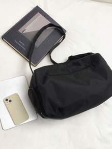 Large Capacity Nylon Short Trip Duffel Bag, Gym Bag, Yoga Bag, Student Back To School Luggage Bag, Unisex - Black - View 8