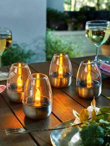 1pc Outdoor Waterproof Solar Powered Tea Light, Outdoor Garden Solar Lamp, Flickering Candle Lantern, Suitable For Home, Bar, Restaurant, Camping, Holiday Decoration