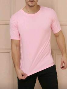 Basic Casual Shirt For All Occasions. Men's T-Shirt, 30.1 Thread Count, Lightweight, Soft Fabric With Good Drape And Durability, 100% Cotton. - 淺粉色 - 查看 1