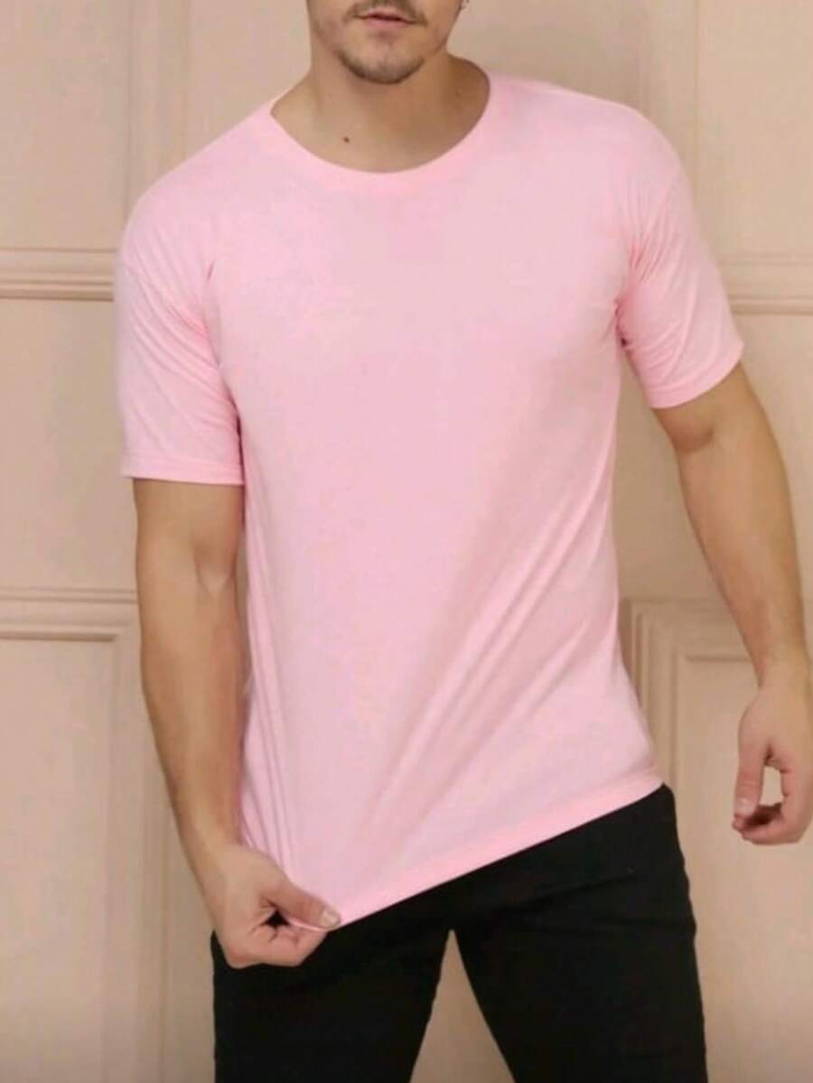 Basic Casual Shirt For All Occasions. Men's T-Shirt, 30.1 Thread Count, Lightweight, Soft Fabric With Good Drape And Durability, 100% Cotton. - 淺粉色 - 查看 1