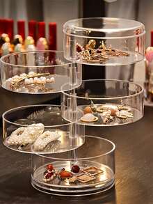 joye3-5, 5 Niveles Y 3 Niveles Caja Organizadora de Joyería Giratoria con Tapa de Acrílico y Cubierta Antipolvo - Tapa Redonda Multinivel para Aretes, Collares, Pulseras, Maquillaje - Almacenamiento Compacto para Escritorio, Tocador, Viajes - Estuche de Joyería de Lujo - Multicolor - Ver 7