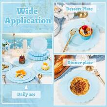 100pcs Blue Scalloped Plastic Plates-Blue Disposable Plates Heavy Duty-Disposable Plate Set For Party Wedding-Include 50 Plastic Dinner Dert Plate Perfect For ThanksgivingChristmas - 100 chiếc đĩa nhựa màu xanh dương - Xem 6