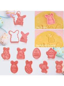 8pcs Easter Cookie Cutter Set, Cookie Stamp, Easter Egg Cookie Mold Set With Press Stamp, Kitchen Tools, Plastic Cookie Stamps For Cookies, Fondant, Cheese Baking - Multicolor - View 4