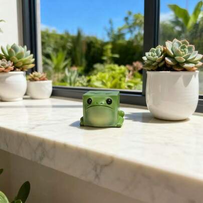 1 st mjuka och söta fyrkantiga grodfigurer för skrivbord och kontorsdatorer, lugnande och stresslindrande små figurer för skrivbordet, fönsterbrädor i modern heminredning, dekorativa figurer för entréhallen, hantverksfigurer i harts