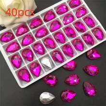 40pcs 1.0cm/0.39inch And 1.4cm/0.55inch Teardrop Colored Rhinestone Transparent Glass Diamond Shaped Silver-Plated DIY Rhinestone Accessory For DIY Nail Art, Clothing, Shoes And Jewelry Making.