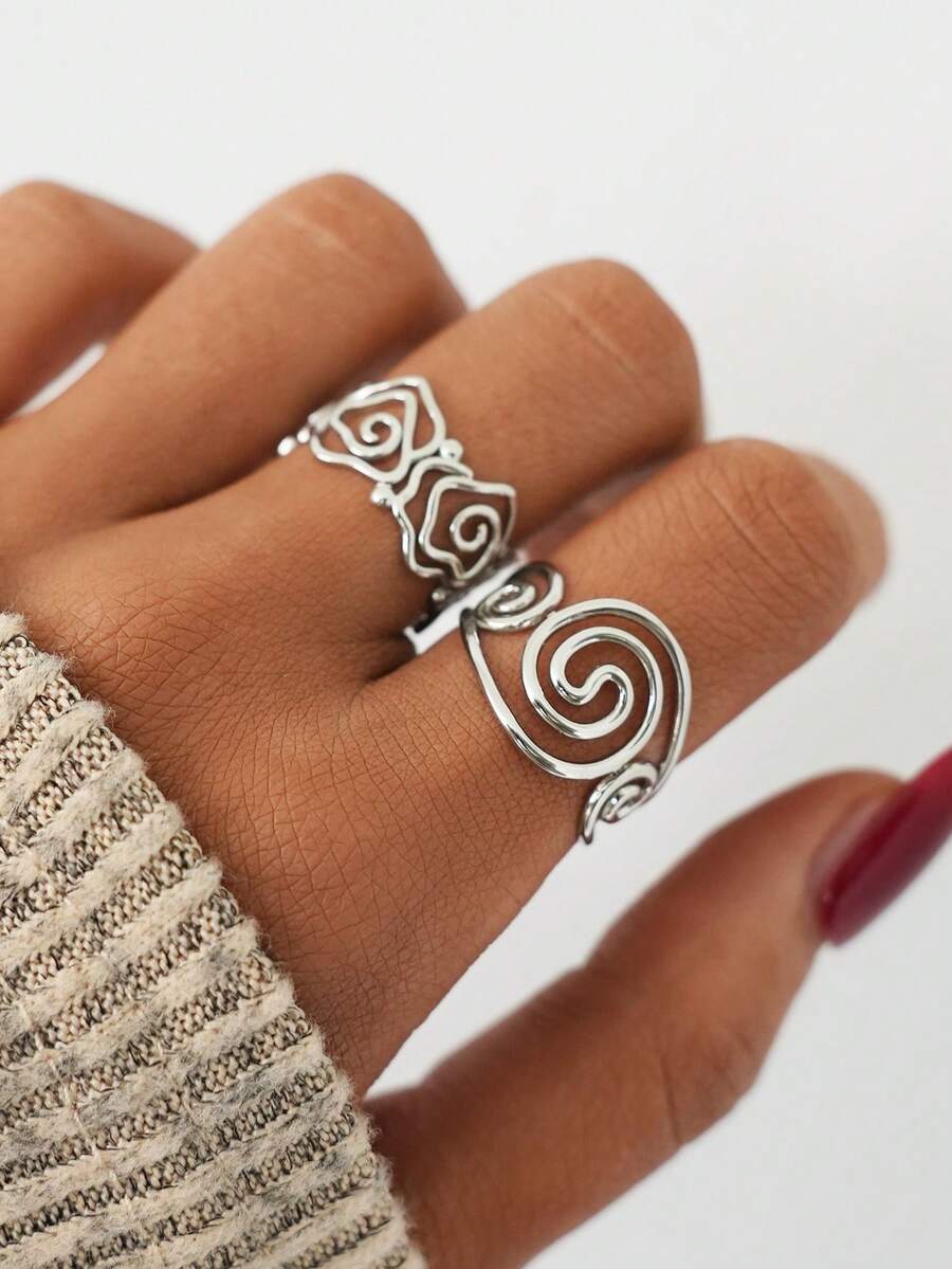 2pcs/1pc 18K Gold Plated Stainless Steel Hollow Spiral Rings For Women, Waterproof, Suitable For Summer Wear, High Quality Women Jewelry, Suitable For Daily Wear
