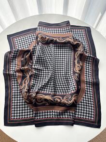 1 chiếc khăn bandana nam giả lụa in họa tiết Paisley, khăn quàng cổ đa năng, khăn trùm đầu, phụ kiện. - Caramel Houndstooth - Xem 2