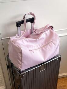 Large Capacity Nylon Short Trip Duffel Bag, Gym Bag, Yoga Bag, Student Back To School Luggage Bag, Unisex - Pink - View 7