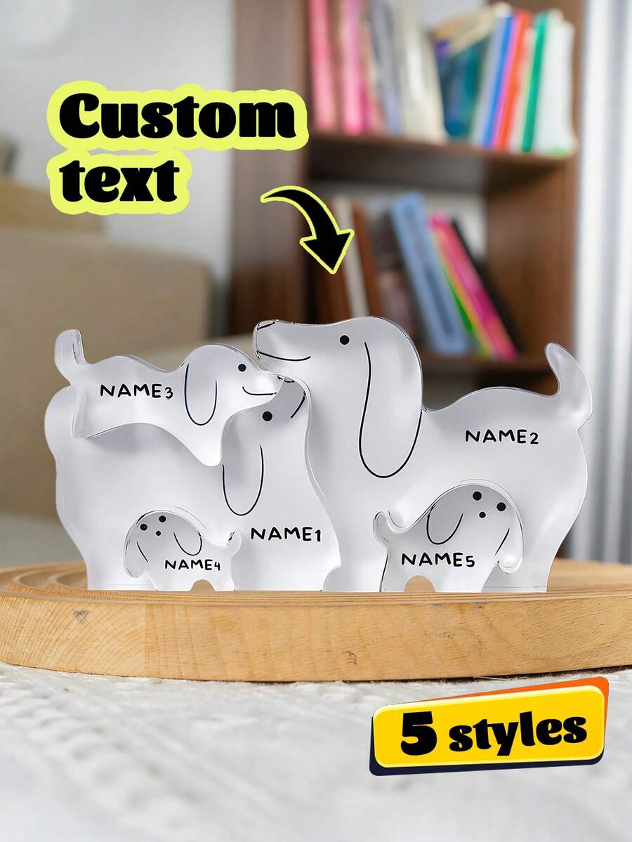 定制亚克力拼图，狗狗图案，可定制姓名，家庭拼图，家庭游戏，家居装饰，桌面摆件，生日礼物和周年纪念礼物（送给家庭成员） - 彩色 - 查看 1