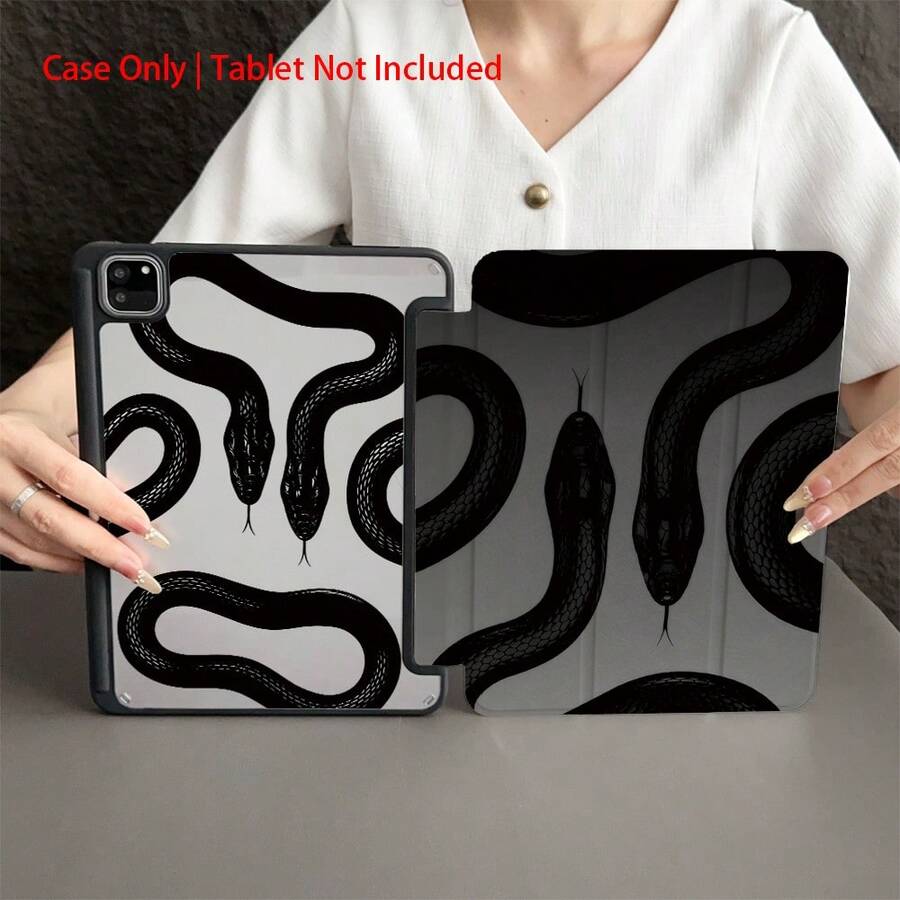 黑色蛇纹保护套 - 甜美可爱风格爱好者的理想之选，带笔槽，兼容 iPad 10.9/10.2/Air 第五代/Pro 11/第十代/9.7/Air 2/iPad（第七代）/iPad（第八代）/iPad Air 4/5/iPad Pro 11/iPad 第十代 10.9 英寸（2022 年款）智能保护套/iPad Air 13（M3 2025 年款）/iPad Air 11（M3 2025 年款）/iPad Air 11（A16 2025 年款），具备自动睡眠/唤醒功能 - 彩色 - 查看 1