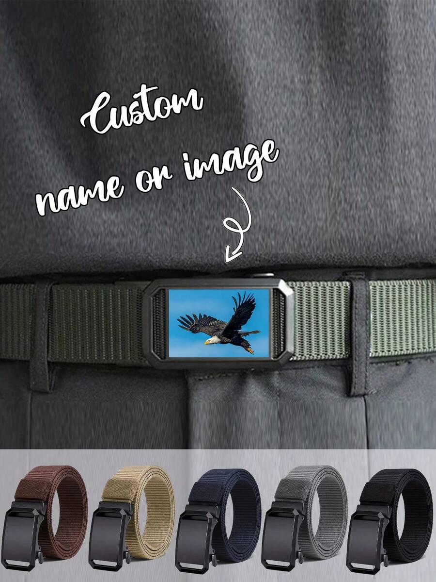 可定制腰带，可印制个性化照片或文字。个性化快拆战术腰带。尼龙材质。可调节，透气，方形扣。男女通用，经典时尚，用途广泛且实用，适合所有季节，也适合办公场合。 - 彩色 - 查看 1