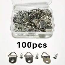 100pcs (50pcs Hooks + 50pcs Screws) Triangle Metal Photo Frame Hooks With Screws, Wall Mounted Frame Hangers For Art Display, Small Hanging Rings And Hooks