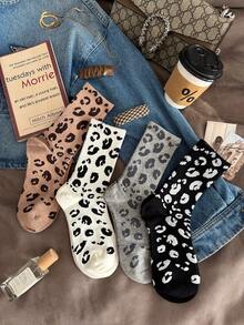1/4 Paar Damen Leoparden Muster Lässig Knöchelsocken, atmungsaktiv & bequem, zufällige Farbe, geeignet für den täglichen Gebrauch und Ausflüge, für alle Jahreszeiten - Verschiedenfarbig - Übersicht 5