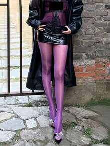 1 Pair Plus Size Women's Green Sexy Pantyhose, Fashionable Glossy Skinny Tights, Suitable For Daily Wear And Valentine's Day Date - Multicolor - View 17