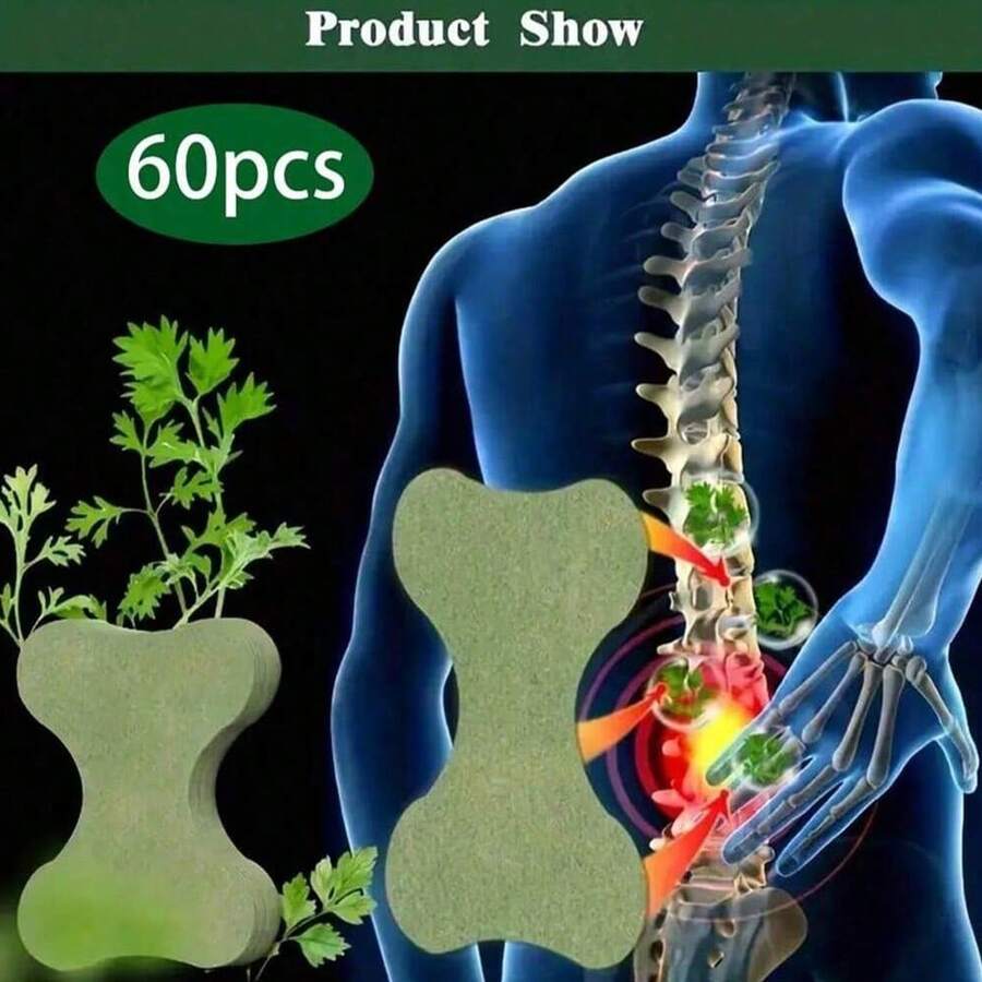 60pcs Warm Moxa Stick Plasters, Suitable For Waist, Leg, Shoulder, Knee, Lumbar - Gentle And Non-Irritating - Green - View 1