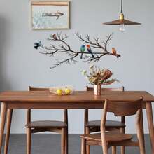 Metal Birds Wall Art, Metal Vivid Birds On Branch Silhouette Wall Decor Black Leaves With Bird Outdoor Hanging Wall Sculpture For Home Balcony Garden (Classic Color) - Màu B - Xem 5