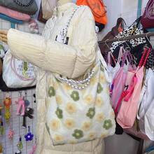 Large Capacity Foldable Tote Bag, Shoulder Handbag - Apricot - View 4