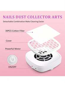 Nail Dust Collector With 10PCS Filter Pads,Compact Vacuum Fan Dust Collector For Beginner Mini Dust Suction Machine Manicure Pedicure Tool For Acrylic Nail Polishing For Home Use Christmas And New Year Gifts (For Women) - White - View 8