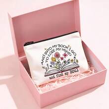 1pc Zipper Closure Fabric Makeup Bag, Casual Bookworm Cosmetic Pouch, Floral Pattern Travel Toiletry Organizer, Ideal For Women, Sisters, Friends - Outdoor, Camping, Party - Multicolor - View 6