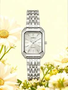 1件/套 简约时尚条形刻度表盘高品质钢表带石英表，适合作为生日礼物、万圣节礼物、年末促销礼品 - 銀色 - 查看 6