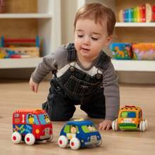 and Doug Vehículos de Tracción Set de Juguetes Suaves para Bebés y Niños Pequeños 4 Carros y Camiones y Estuche Para Llevar - como en la foto - Ver 6
