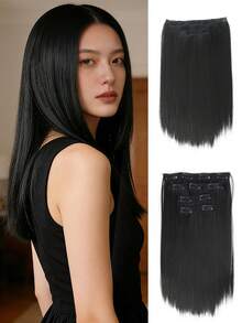 Extensiones de cabello rectas de 14 pulgadas con clip, cabello sintético natural y suave, extensiones con clip invisibles para dar volumen, aptas para uso diario - Multicolor - Ver 9