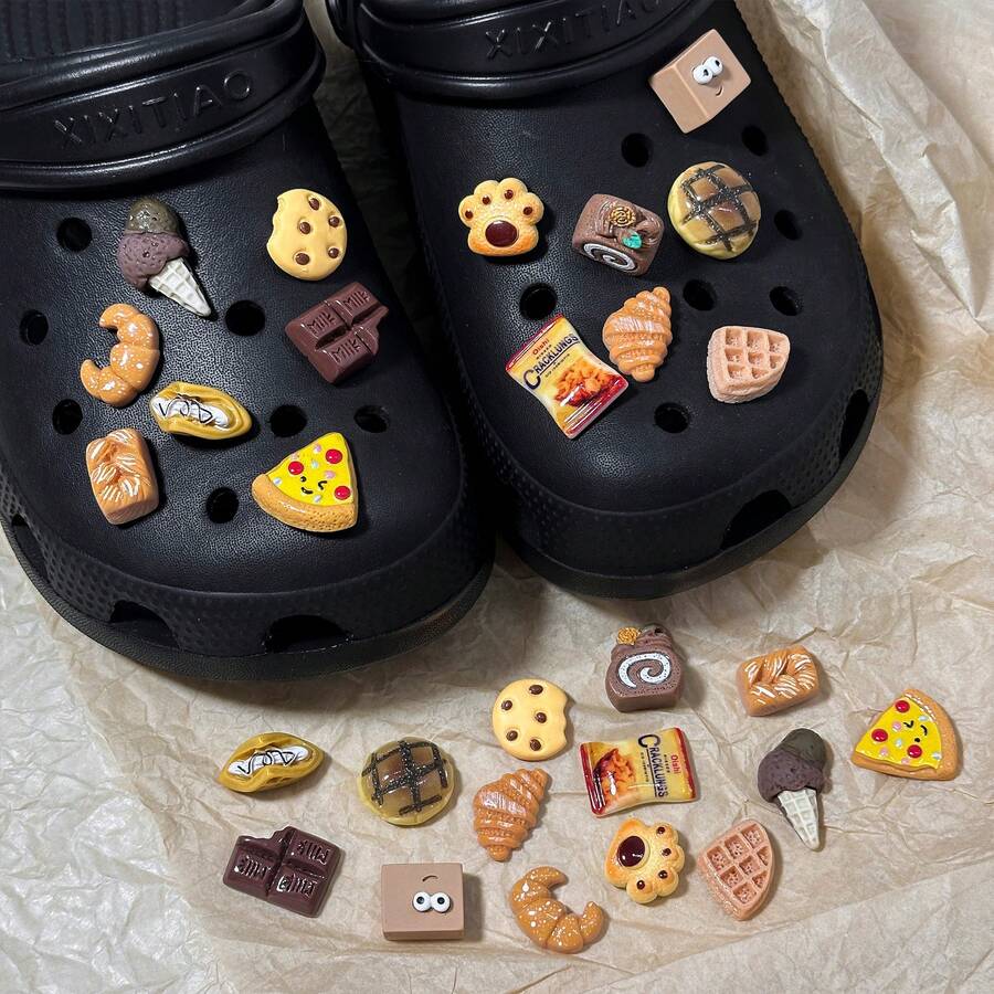 14pcs Cute Coffee Series Shoe Charms DIY Kit, Fun Resin Shoe Accessories With Detachable Design, Perfect For Summer Sandals, PVC Beach Bags - Brown - View 1