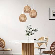 2pcs Art Deco Rattan Pendant Light Shades, Woven Basket Chandelier Covers For Home Dining Room Cafe Tea Shop Decor, 5.89" X 5.51" - No Electricity Or Battery Needed, Weaved, Basket Lamp Shades - Apricot - View 7