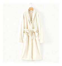 Tendencia1pcs Toalla Bata Baño Unisex Franela Súper Absorbente ÚnicaCalidad premium - Blanco Crema - Ver 6