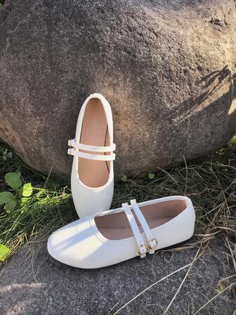 Women's Double Strap Flat Loafers, Preppy School/Beach/Office Ballet Shoes, Casual Versatile Moccasins