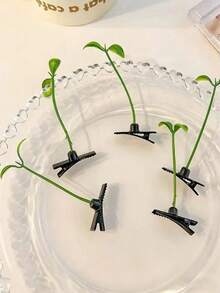 5个可爱迷你植物造型发夹，绿色发卡，适合女孩和女士，爪夹，发卡，发夹，女士发饰，头部饰品 - 綠色 - 查看 1