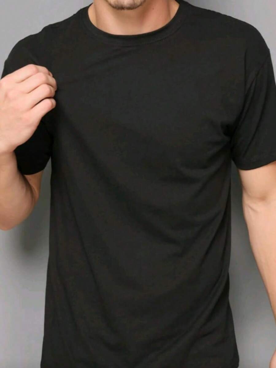 Basic Casual Shirt For All Occasions. Men's T-Shirt, 30.1 Thread Count, Lightweight, Soft Fabric With Good Drape And Durability, 100% Cotton. - 黑色 - 查看 1
