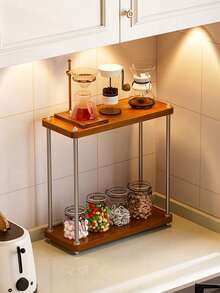 多功能三层木质置物架，厨房调料罐架兼碗碟架，加厚耐用，适用于厨房、餐厅、家庭办公室、咖啡馆等场所。