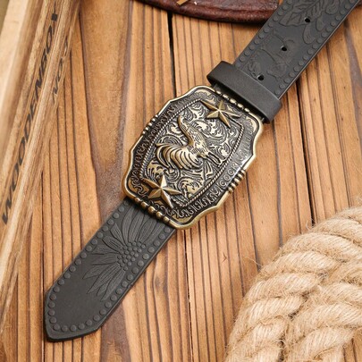 Un cinturón de PU con hebilla occidental adecuado tanto para hombres como para mujeres, un cinturón marrón único y retro (con clavos perforados incluidos)