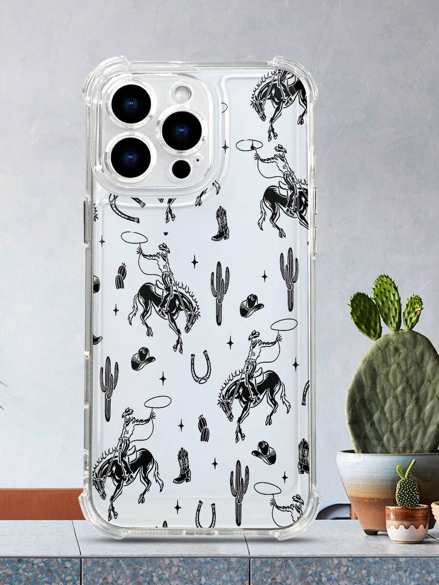 Funda con diseño de vaqueros, caballos y cactus, Retro, Creativo, ideal para Mujeres y chicas que aman el estilo occidental y divertido, Funda transparente para teléfono Apple iPhone17 Pro Max, 17 Pro, 17 Air, 16 Pro Max, 16 Pro, 16E, 17, 16, 15, 14, 13, 12, 11, Plus, Pro, Pro Max Cases, para Galaxy S25, S24, S23, S22,S21, Galaxy A05, A35, A32, A04, A03, A06, y para Moto G15, Moto E22, Moto G24, Moto G14, Moto G22, Moto G85, Moto E13, Moto G53, Moto G32, Moto G84, y para OPPO\Rendmi,Funda protectora transparente de TPU suave a prueba de golpes. ideal como regalo para mujeres y chicas. - transparente - Ver 1