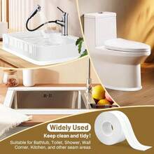 1 Pc White Floor Seal Sticker/Sealing Strip/ Waterproof Seal Tape1 Roll, PVC Waterproof Sealing Strip, Decorative Self Adhesive Caulk Tape, Caulking Sealing Tape, Self Adhesive Sink Stove Crack Strip, Kitchen Bathroom Bathtub Corner Sealant Tape, Floor Wall Edge Protector Home Bathroom Decor Fall Decor Back To School - White - View 5