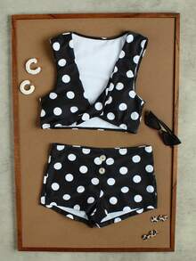 Bộ bikini hai mảnh màu đen chấm bi trắng trễ vai thắt nút xoắn dành cho nữ, bộ đồ bơi gợi cảm cho mùa xuân hè 2026, đồ bơi thời trang hoàn hảo cho bãi biển, kỳ nghỉ hè, trang phục sinh nhật, đồ tập gym, váy thanh lịch và những buổi đi chơi hàng ngày. - Đen và trắng - Xem 3