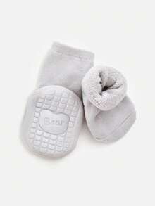 3 Paar Neugeborenen Baby einfarbige Crew Socken, knöchellang, flauschig, warm, dick, rutschfest, für Baby Jungen und Mädchen - Verschiedenfarbig - Übersicht 3