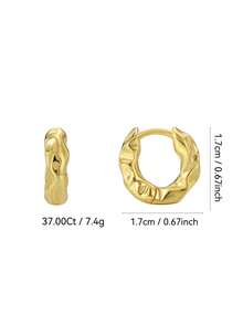 Charm-In Women's Gold-Plated Crinkled Texture Hoop Earrings - Edgy Design For Daily Outings/Party Looks, Stylish Gift For Her (Valentine's Day/Birthday) - Gold - View 6