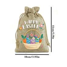 12 piezas Bolsas de regalo de arpillera de Pascua, bolsas de cordón de arpillera de lino con patrón de conejo, bolsas de regalo con tema rústico de caza, adecuadas para recuerdos de fiesta y manualidades DIY - Multicolor - Ver 3
