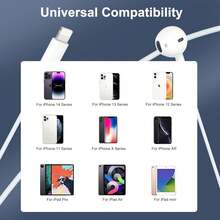 سماعات أذن سلكية مع موصل Lightning، متوافقة مع 14/13/12/11/XR/XS/X/8/7/SE/Pro/Pro Max، سماعات أذن سلكية داخلية، متوافقة مع منفذ Lightning من Apple، سماعات أذن سلكية متوافقة مع /متوافقة مع منفذ Lightning من iPad، سماعات أذن سلكية متوافقة مع مع ميكروفون مدمج وتحكم في الصوت، متوافقة مع 14/13/12/11 Pro Max/Xs/Xr/X/7/8 Plus، وتتميز بتقنية إلغاء الضوضاء. - أبيض - مشاهدة 8