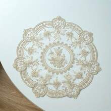 Elegant Vintage Lace Tablecloth - Floral Crochet Design For Protecting Tables, Air Fryer Dust Cover And Home Decor, Round Polyester, Machine Washable, Lace With Hooks, Dust Cover - 1件咖啡色圓墊 - 12.6吋 - WX001 - 查看 10