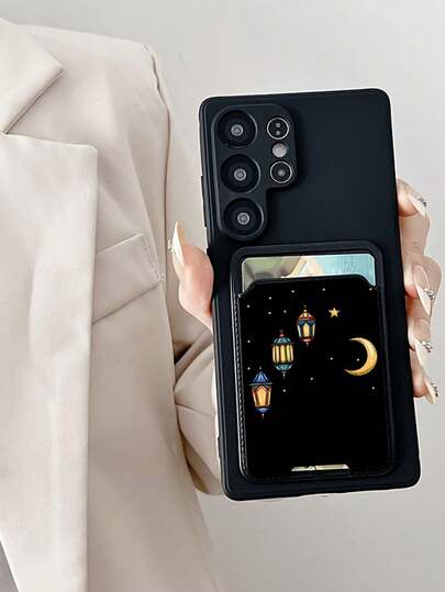 1个黑色TPU纯色防震手机壳和1个星灯笼图案黑色卡包，二合一时尚多功能创意全包手机壳，适合作为生日、节日、周年纪念礼物送给女友/男友、闺蜜、配偶、伴侣、家人、同事、学生、老师。